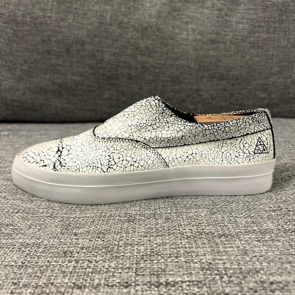 EUC HUF Dylan Slip-On Sneakers White Crackle Leather Size 8 Skate Casual Shoes - Picture 6 of 16